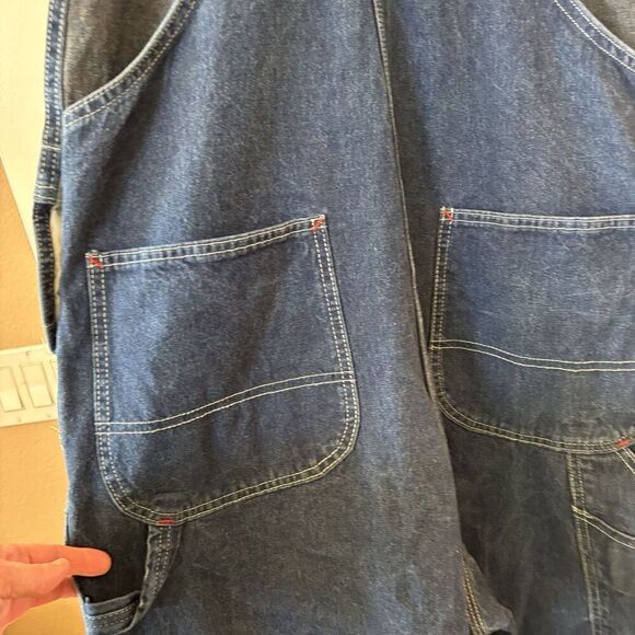 Dickies Jeans Denim Bib Overalls 36 X 34 Carpenter Dark Blue Work Button fly‎ - Picture 12 of 12
